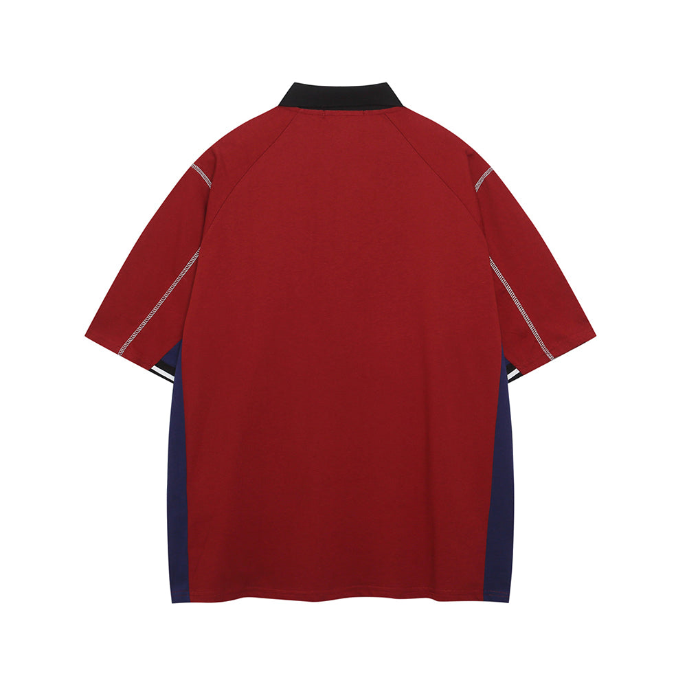 Contrast color stitching short sleeves