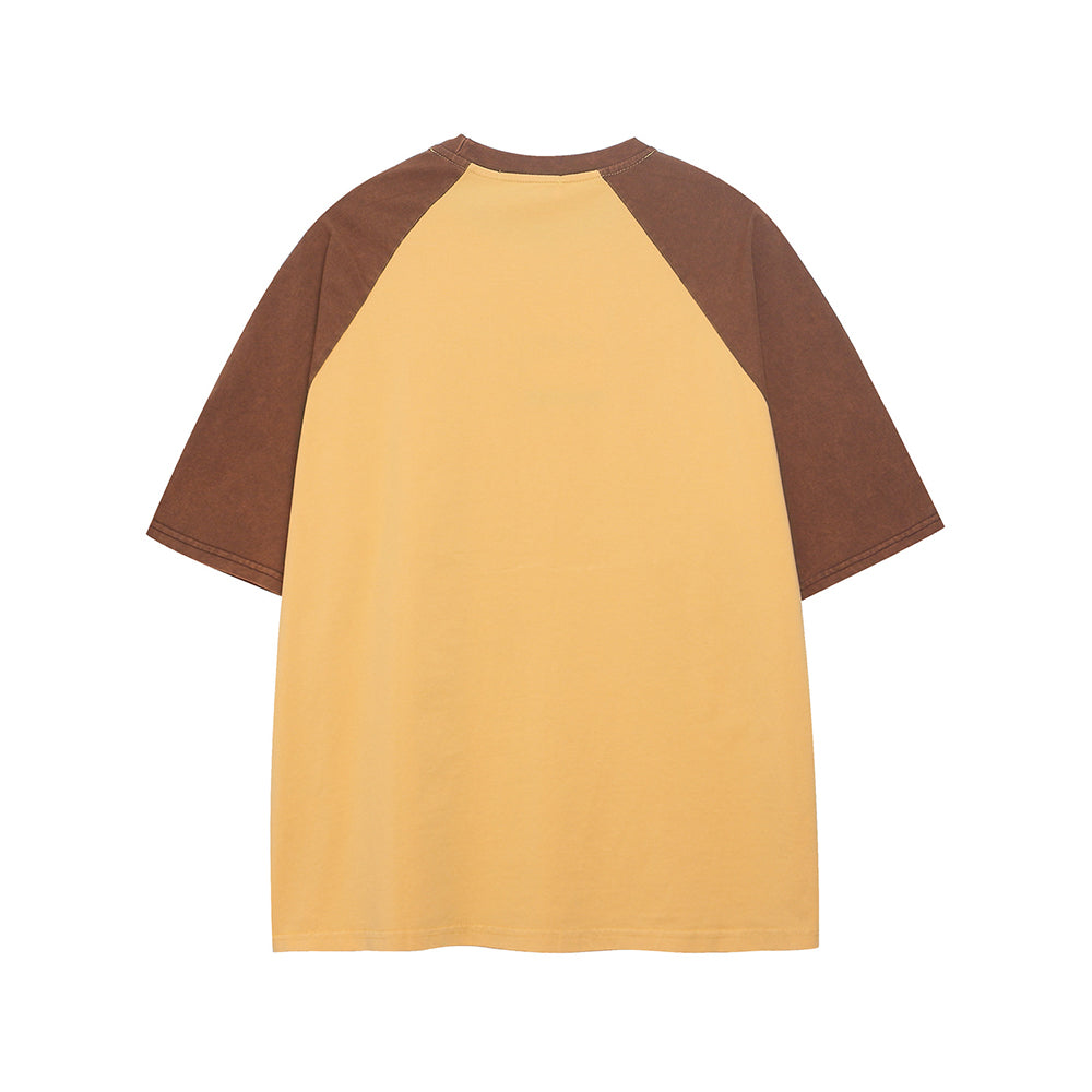 Contrast color stitching short sleeves
