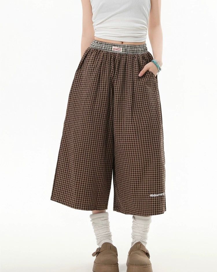Panelled contrast plaid shorts
