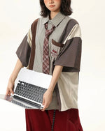 Retro colorblock short-sleeved shirt