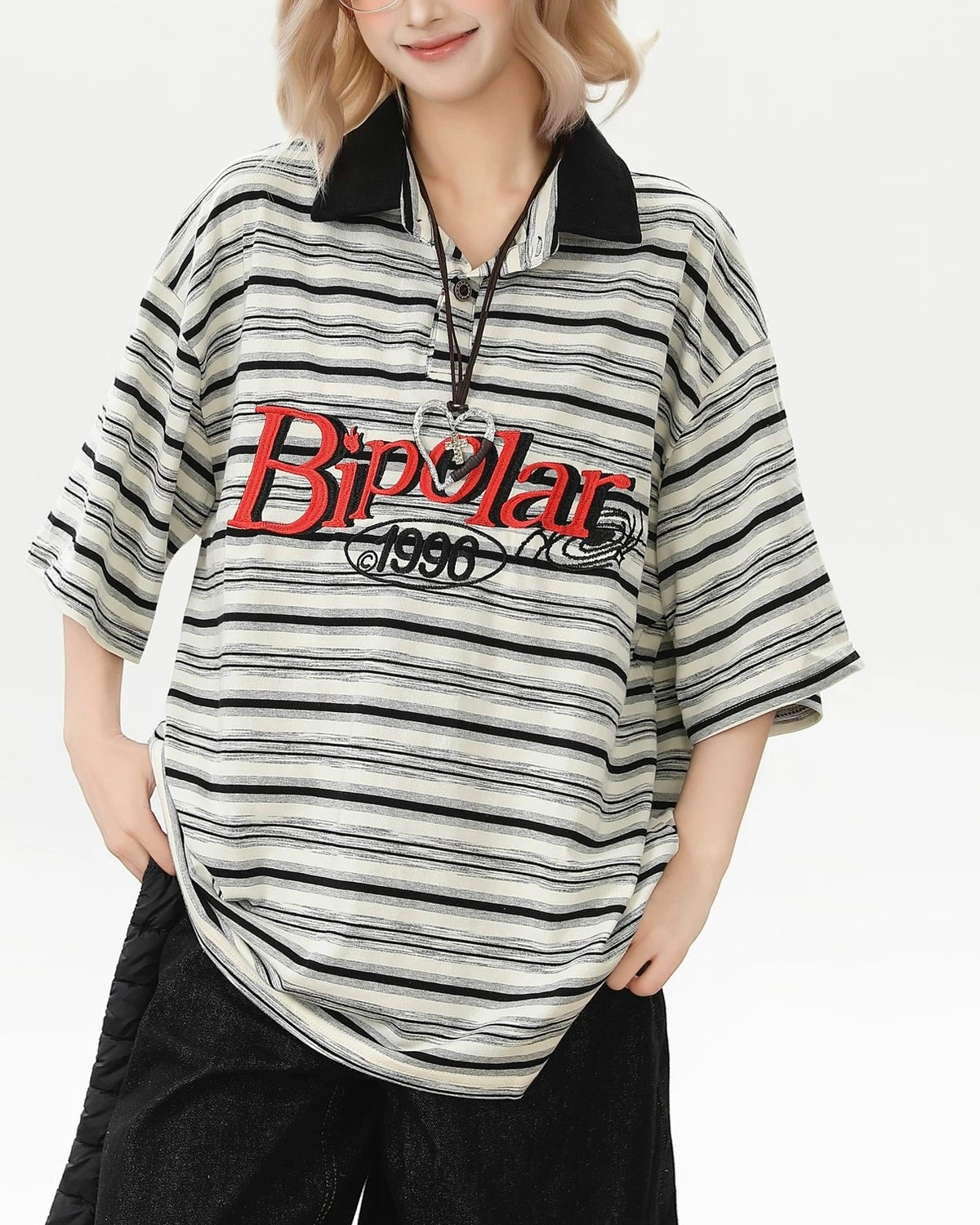 Lettering embroidered polo short sleeves