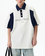 Contrast color lapel short sleeves