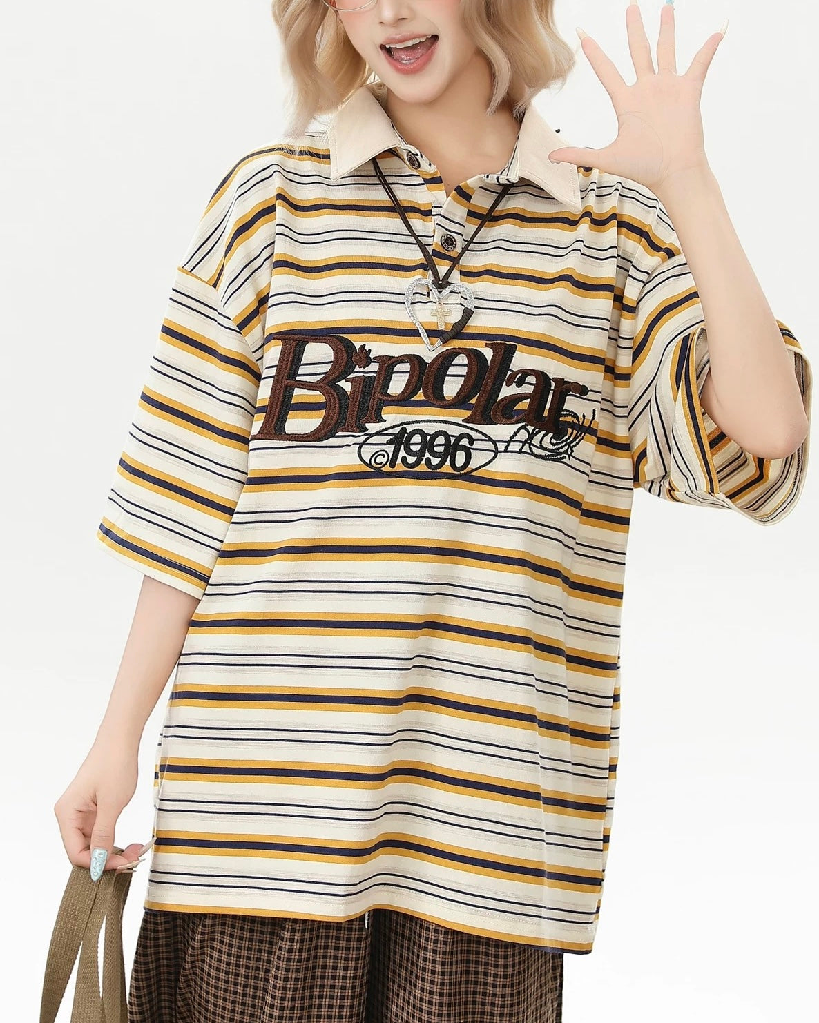 Lettering embroidered polo short sleeves