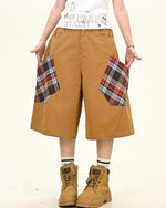 Simple patchwork plaid shorts