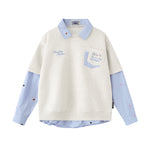 Fake two piece lapel sweatshirt