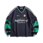 Color-blocked faux two-piece long-sleeved sports top