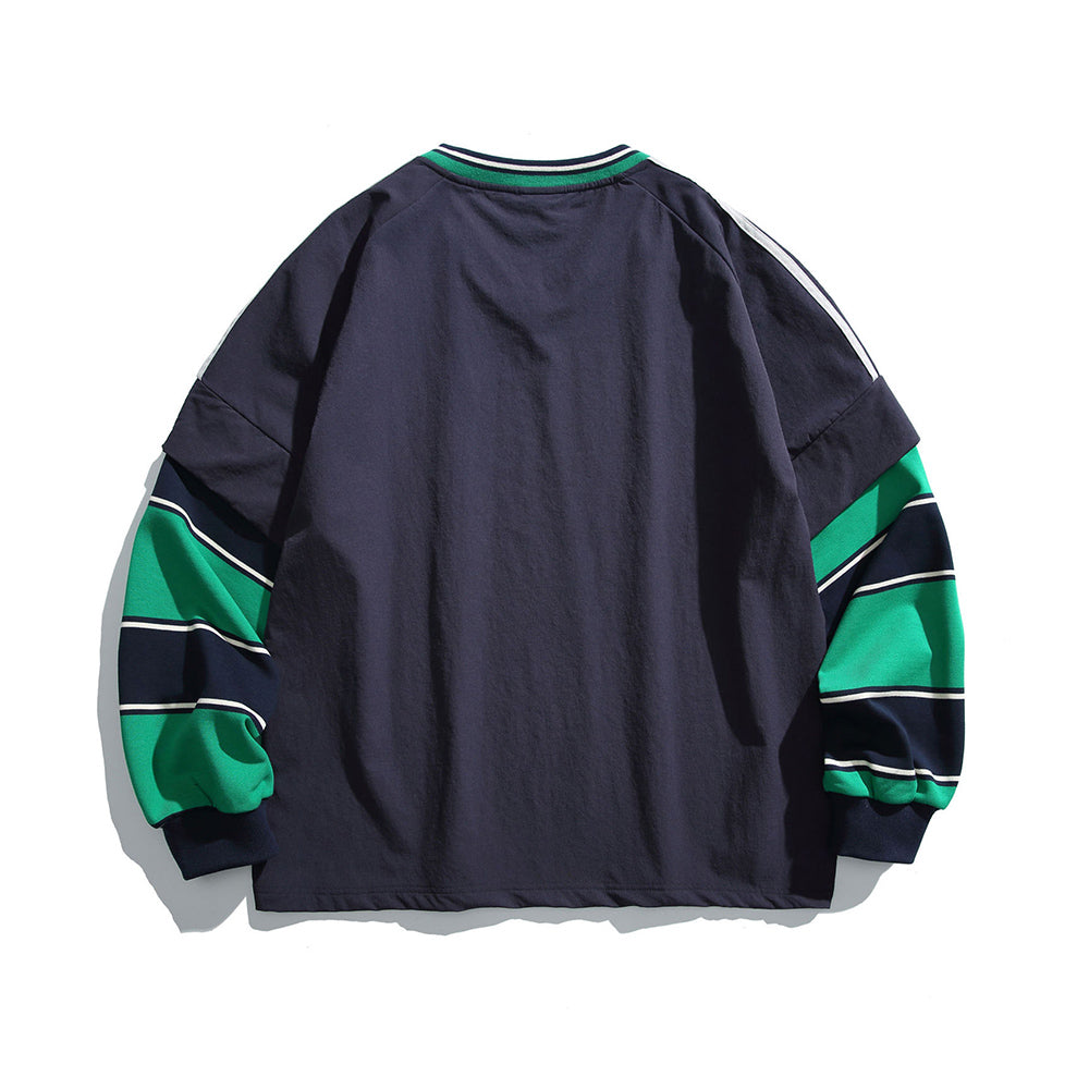 Color-blocked faux two-piece long-sleeved sports top