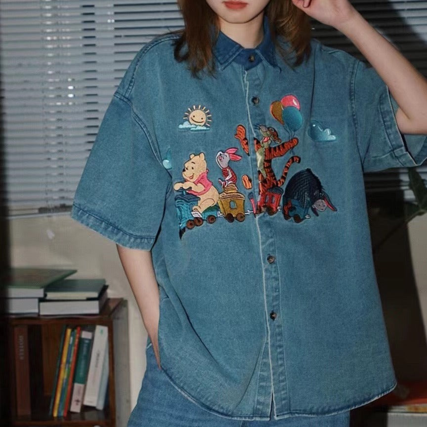 retro cartoon denim shirt