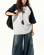 Contrast color letter embroidered short sleeves