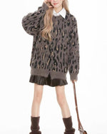 復古豹紋開衫毛衣