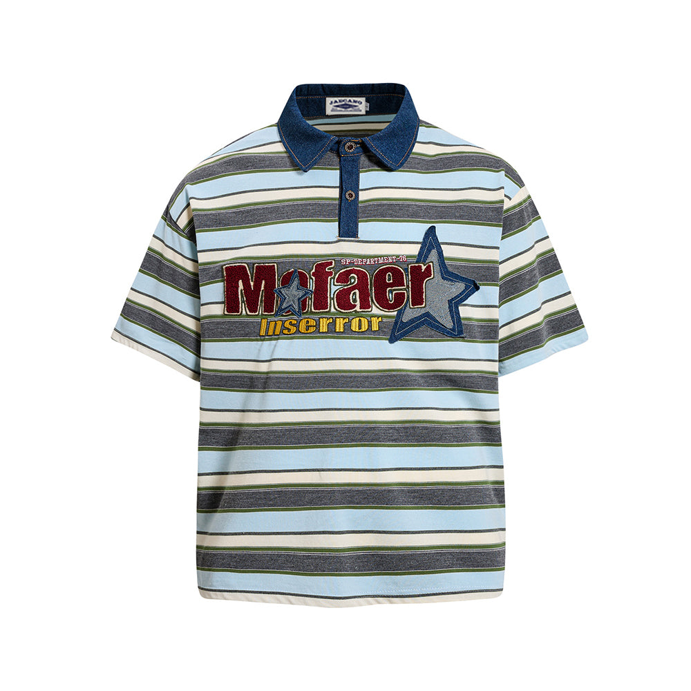 刺綉拼接休閑短袖