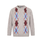 菱形格麻花辮套頭毛衣