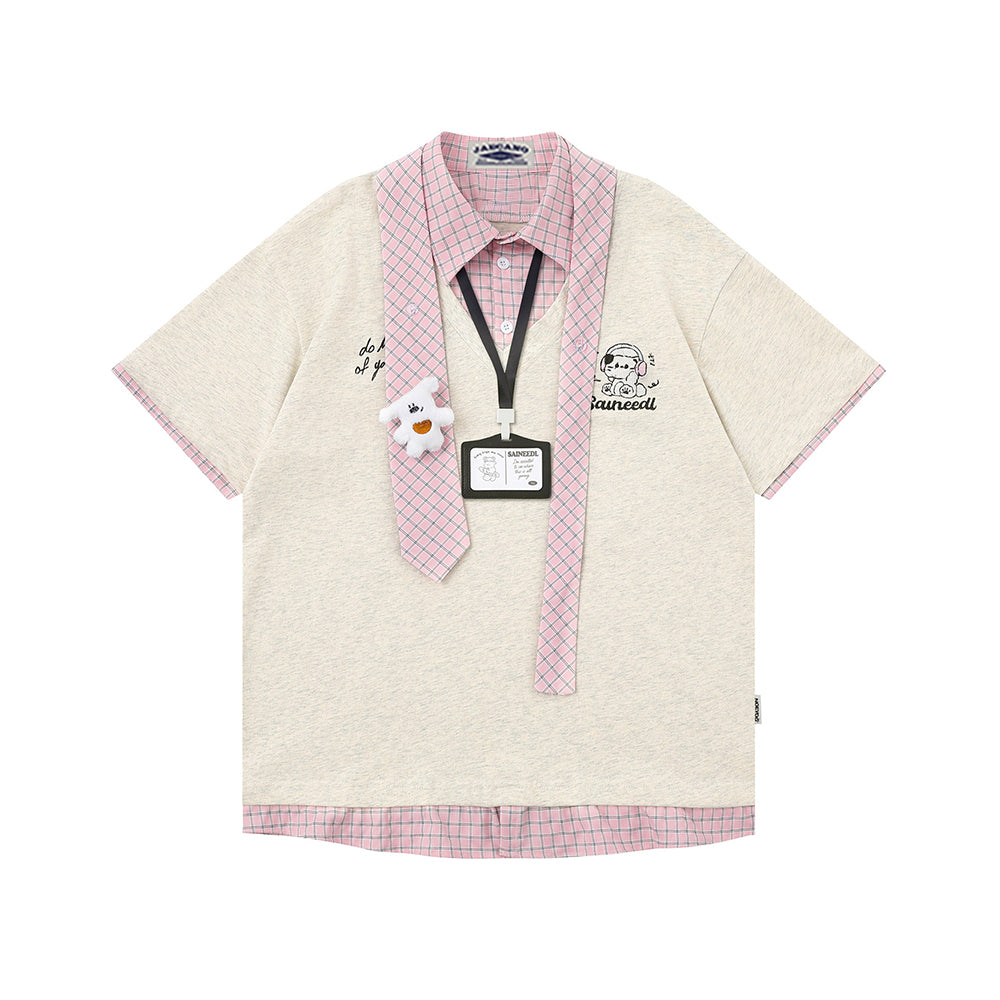 가짜 투피스 스플라이스 반팔 셔츠