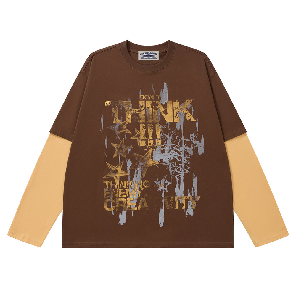 復古假兩件長袖