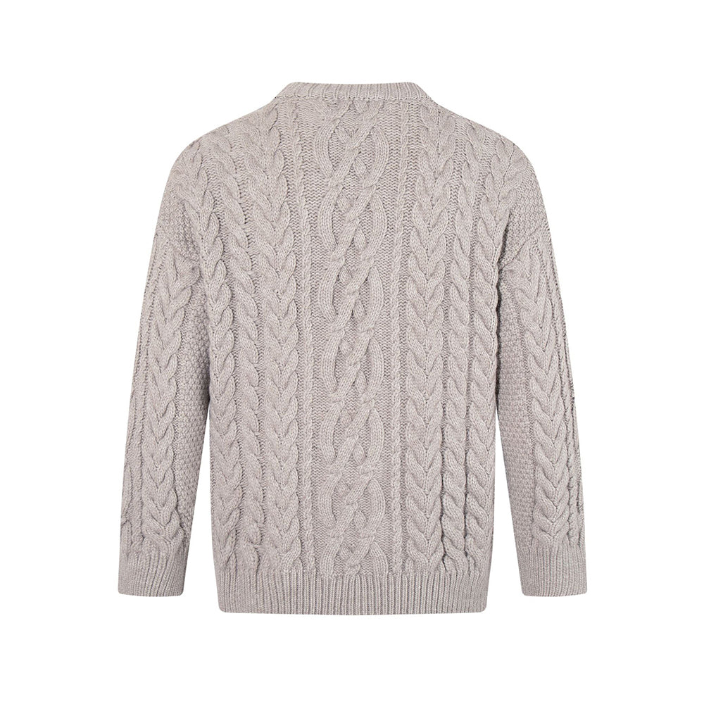 菱形格麻花辮套頭毛衣