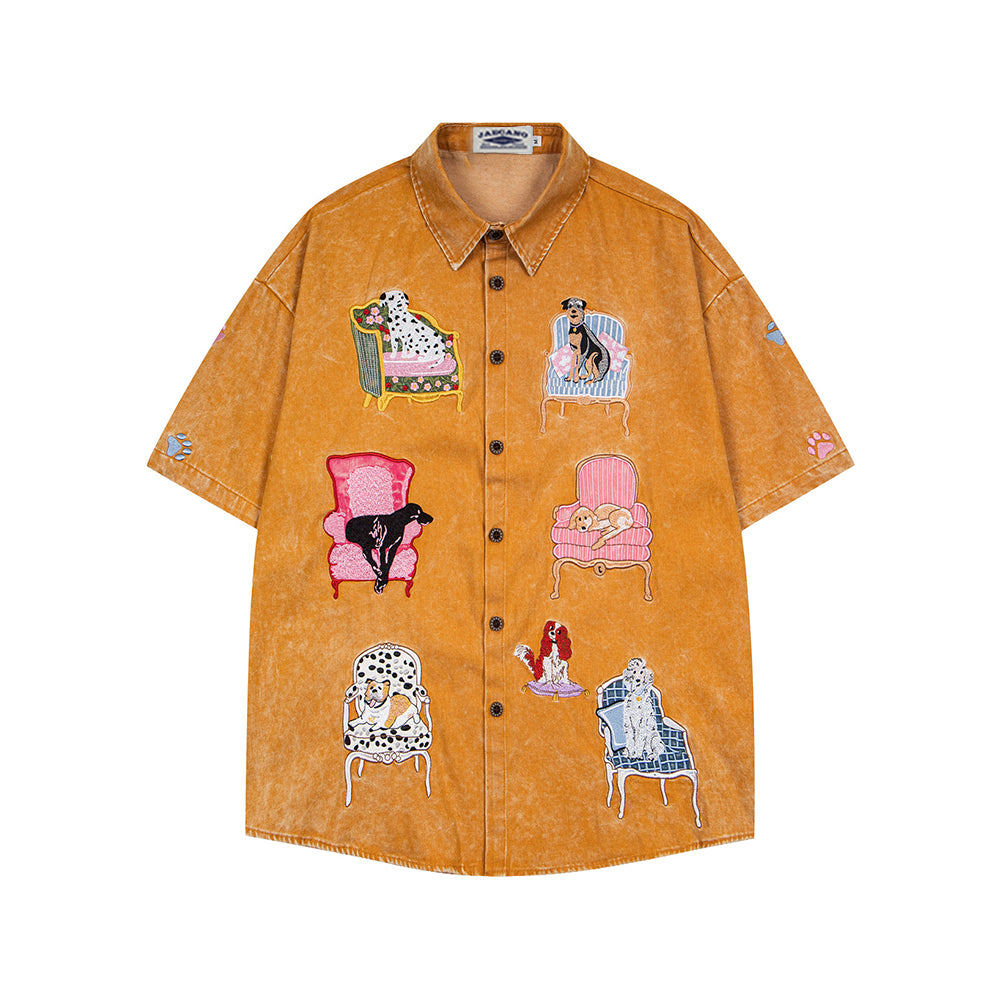 狗狗刺綉牛仔襯衫