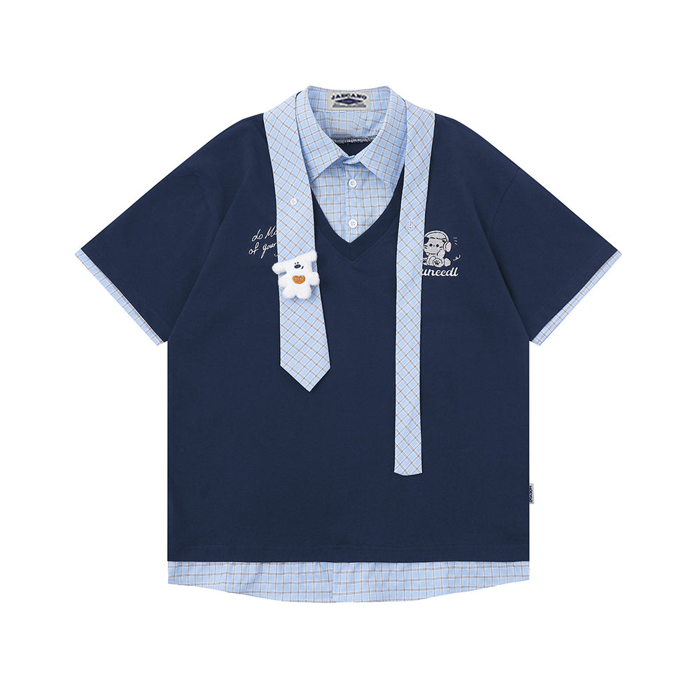 가짜 투피스 스플라이스 반팔 셔츠