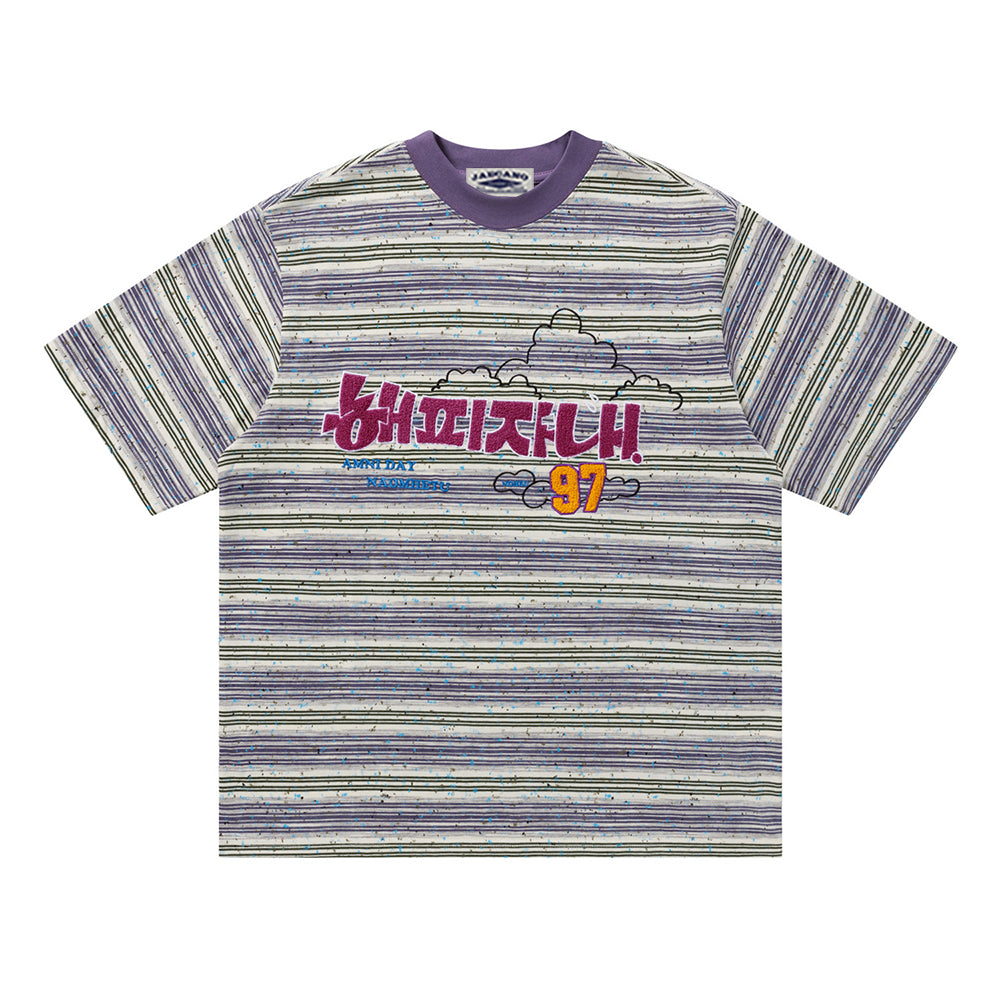 대조적인 줄무늬 짧은 소매