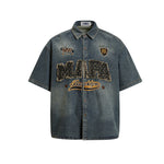 做舊水洗短袖襯衫