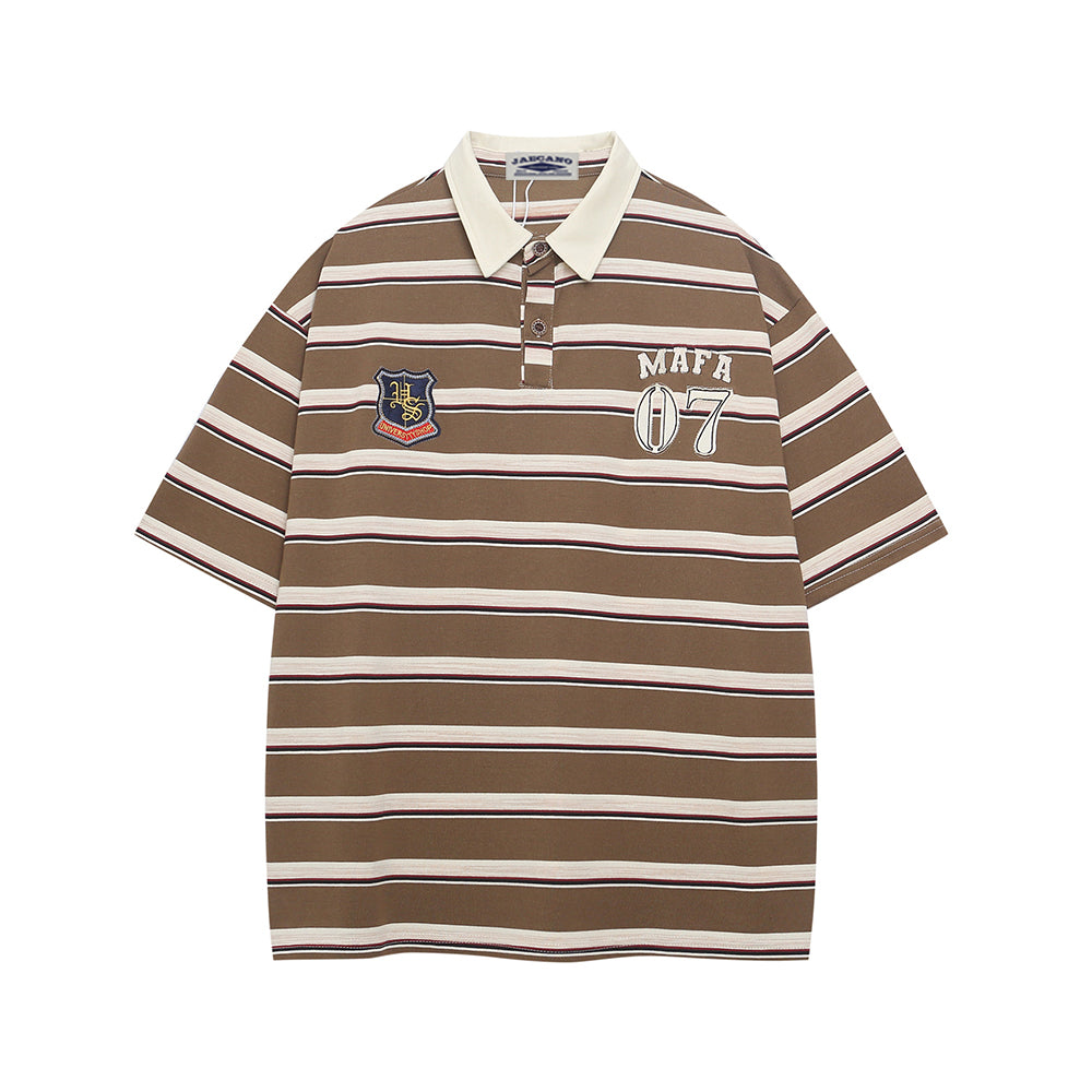 Retro embroidered striped short sleeves