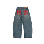 Retro patchwork denim trousers