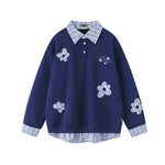 Appliqué patchwork faux two-piece sweatshirt
