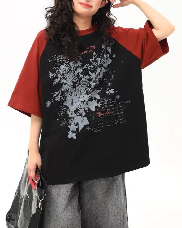 Contrast color floral short sleeves