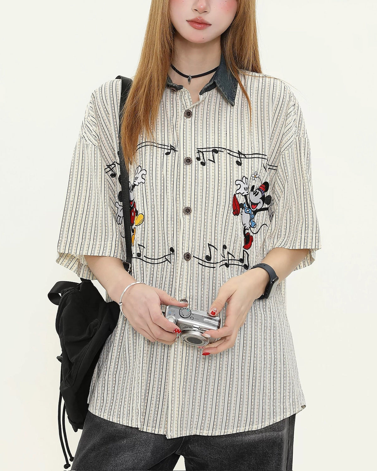 Fun Embroidered Striped Short Sleeve Shirt