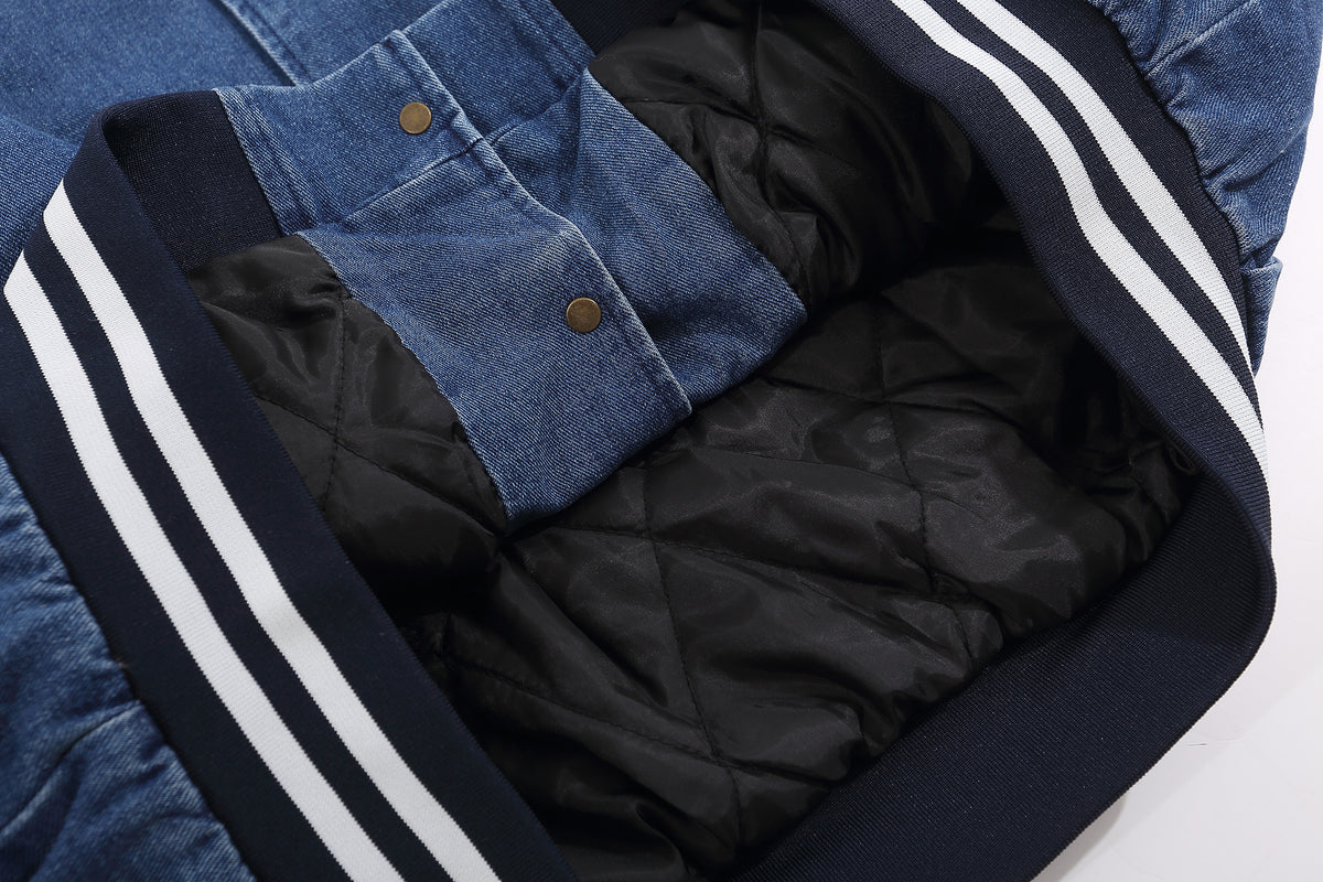 American retro denim quilted jacket