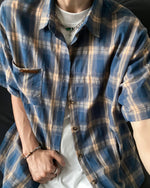 American retro plaid short-sleeved shirt 