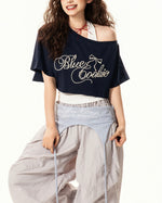 Retro off-shoulder short sleeves