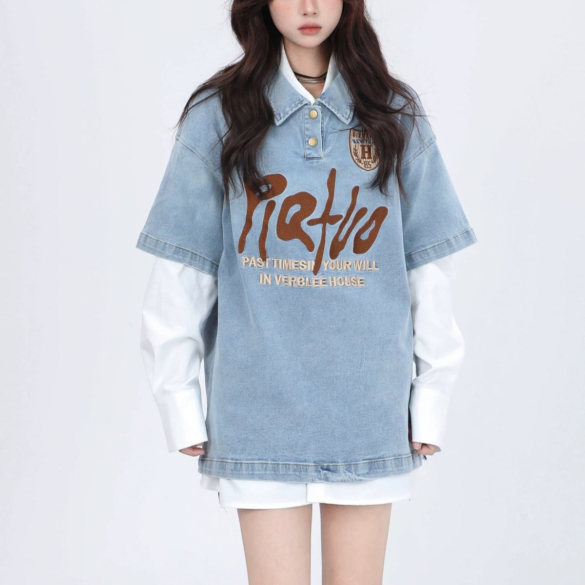 Vintage letter embroidered short sleeves 