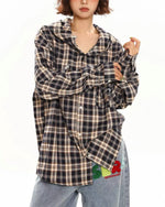 做舊撞色格子連帽襯衫