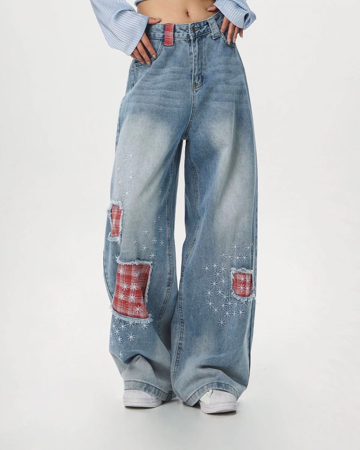Vintage washed denim trousers