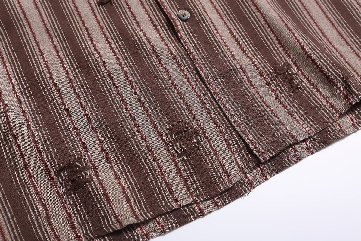 American retro vertical striped short shirt