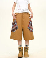 Simple patchwork plaid shorts