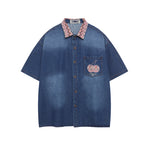 Paneled embroidered denim shirt