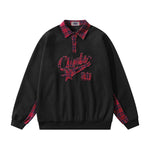 格子拼接翻領衛衣