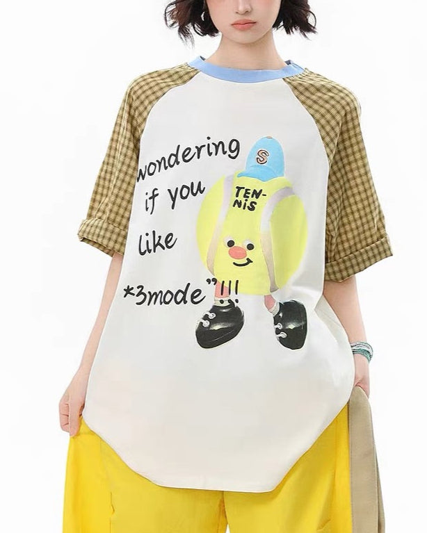 Plaid cartoon short sleeves