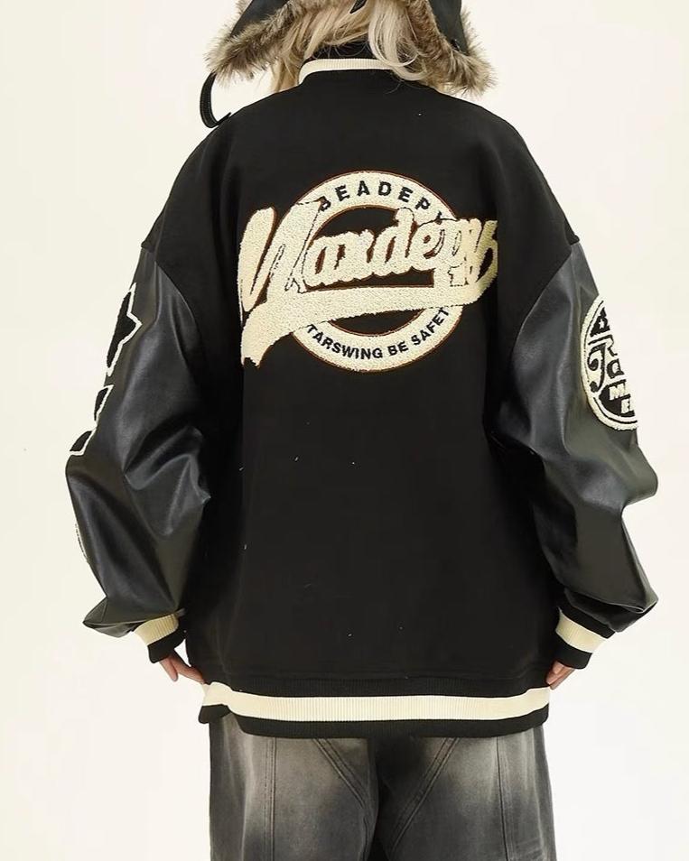 vintage letter embroidered contrast jacket