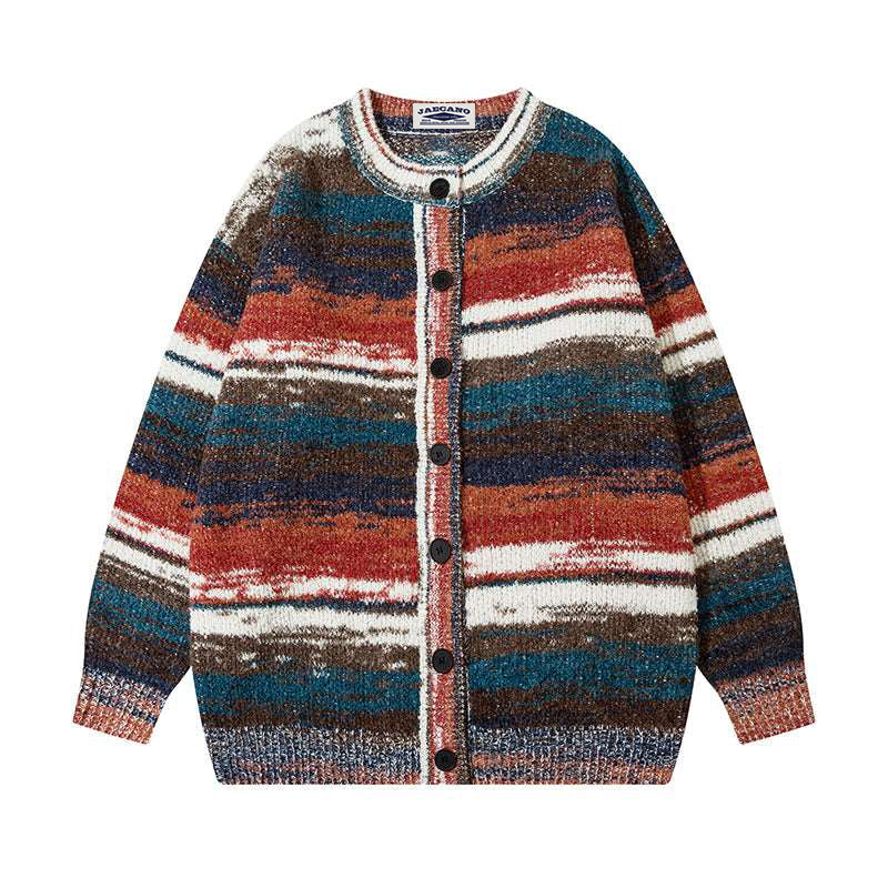 Retro striped crew neck cardigan 