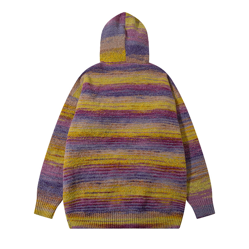 retro striped hooded cardigan 