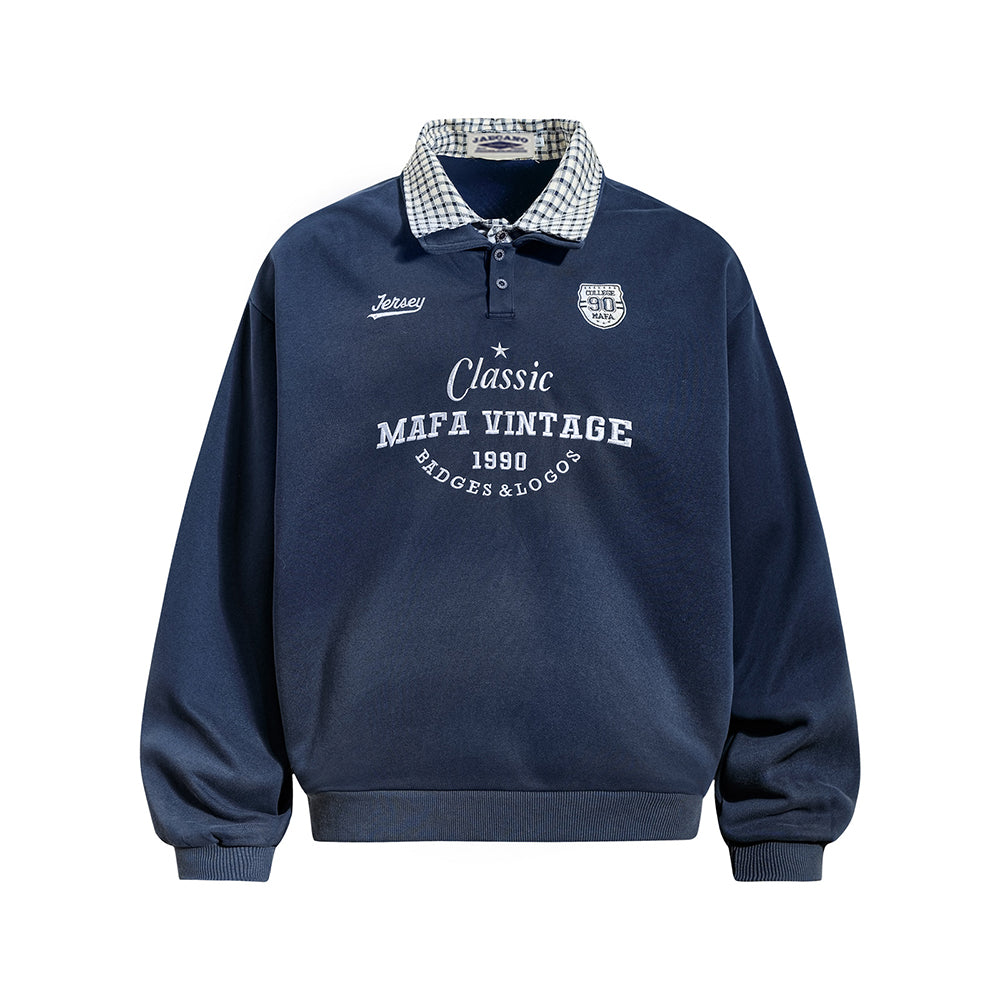 Retro collared faux two-piece sweatshirt