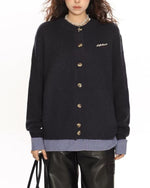 復古短款拼接開衫毛衣