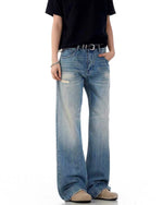 Distressed straight-leg trousers