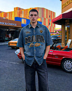 做舊水洗短袖襯衫