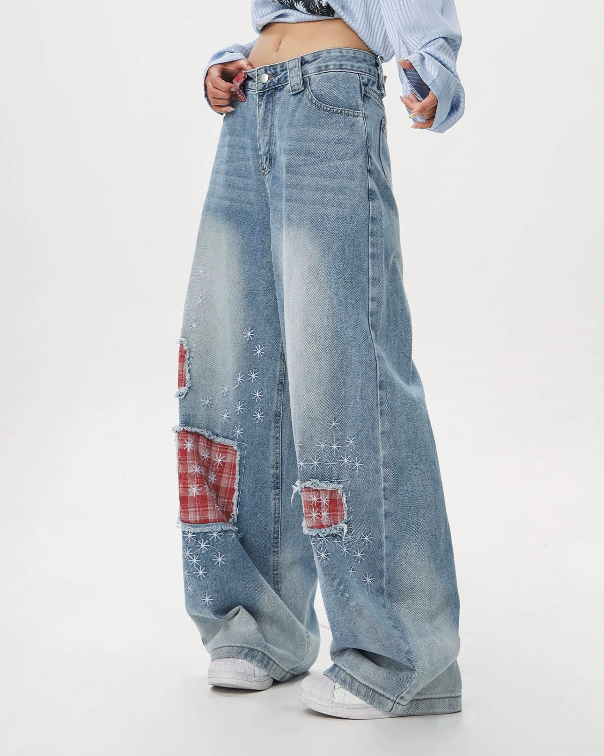 Vintage washed denim trousers