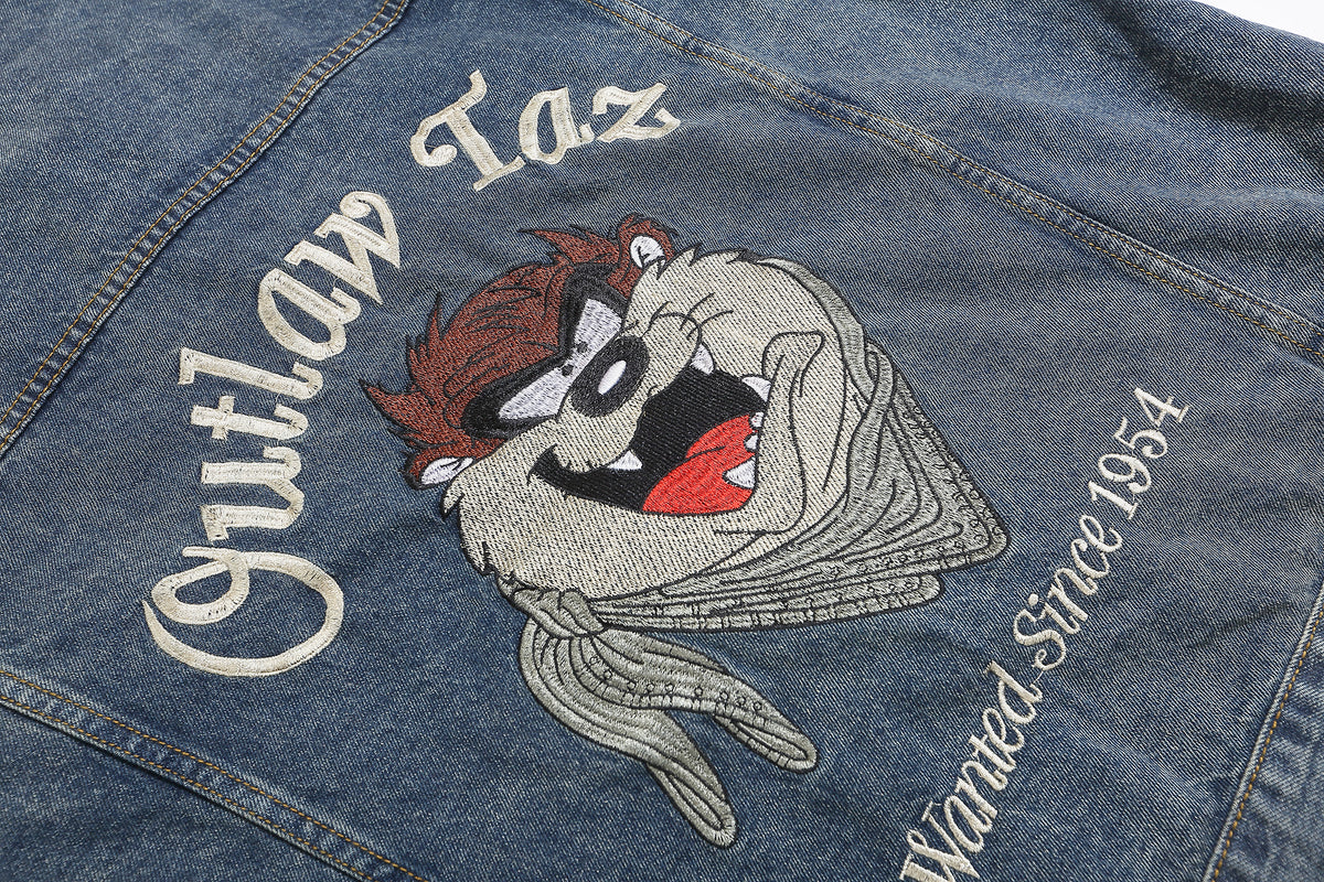 Retro cartoon embroidered denim jacket 