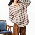 復古條紋情侶撞色polo衫