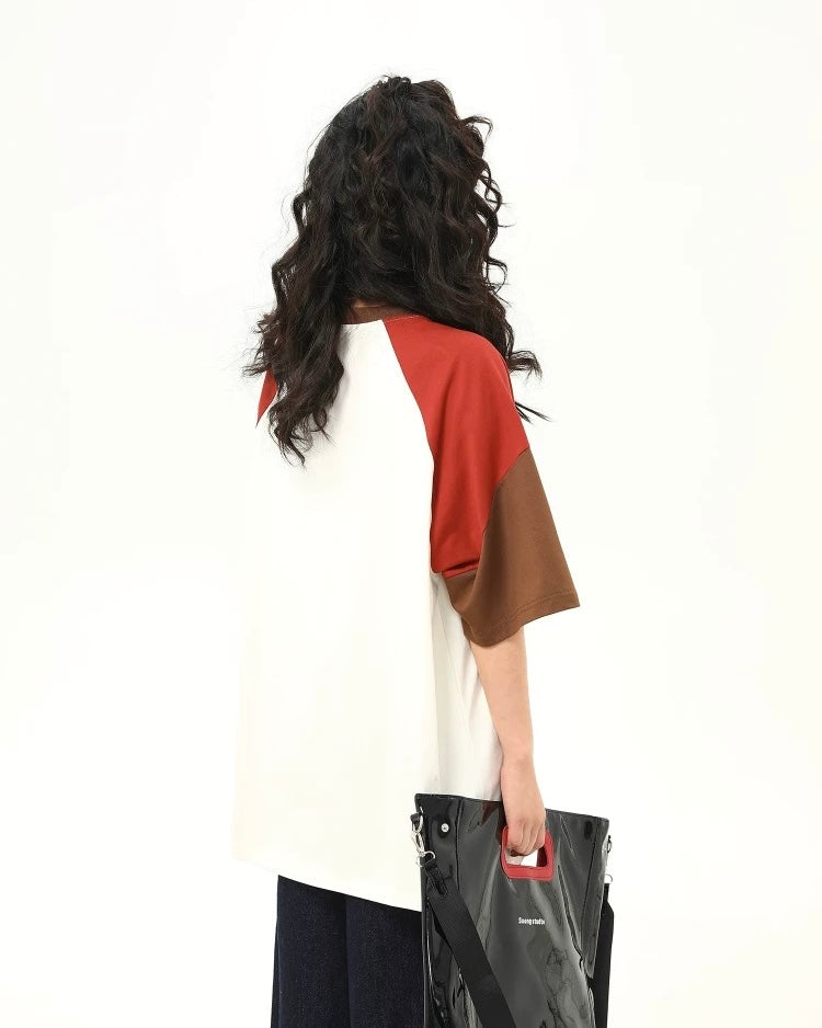 Retro contrast color couple short sleeves